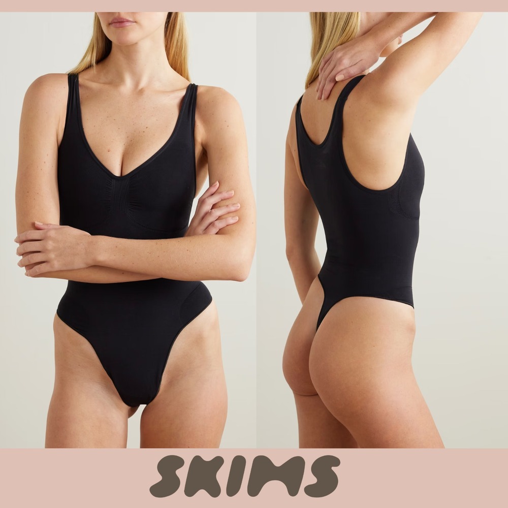 NEW SKIMS [ Small‎ ] Seamless Sculpt Scoop Neck Thong Bodysuit - Onyx T2054